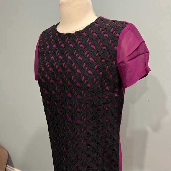 NWT French Connection Autumn Prune/Black Horse Lace Short Sleeve Tunic Dress 4 - Picture 3 of 9